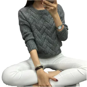 2016 Women Casual Sweater Plaid Female Pullover O-neck Spring and Autumn Computer Knitted