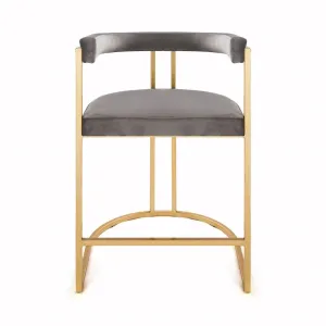 Cromwell Grey Velvet & Gold Counter Stool