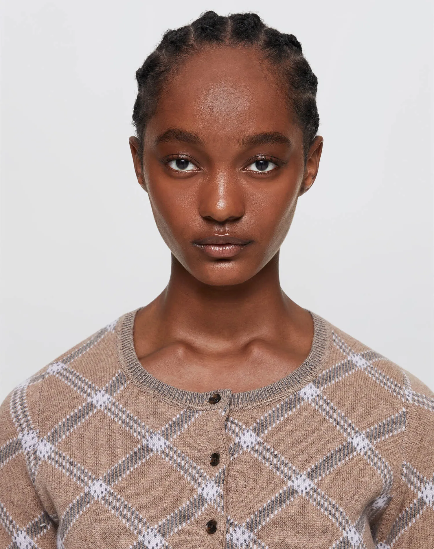 Cropped Crewneck Cardi - Camel Combo