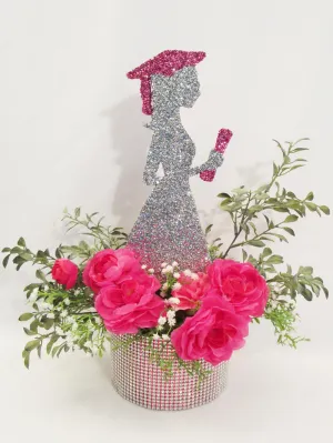 Grad Girl Floral Centerpiece on Rhinestone base