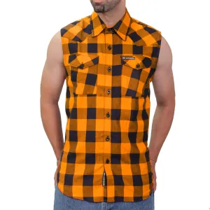 Hot Leathers FLM5003 Men’s Black and Orange Sleeveless Cotton Flannel