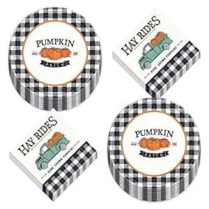 Pumpkin Truck Fall Harvest Paper Dinner Plates and Lunch Napkins (Serves 16)