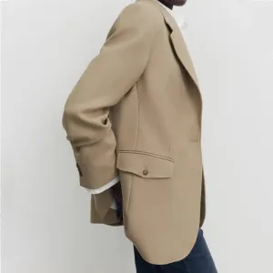 Spring Autumn One Button BF Boyfriend Vintage Long Sleeve Loose Khaki Blazer