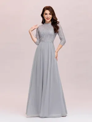 Women's Fashion Lace Bodice Chiffon Evening Dress