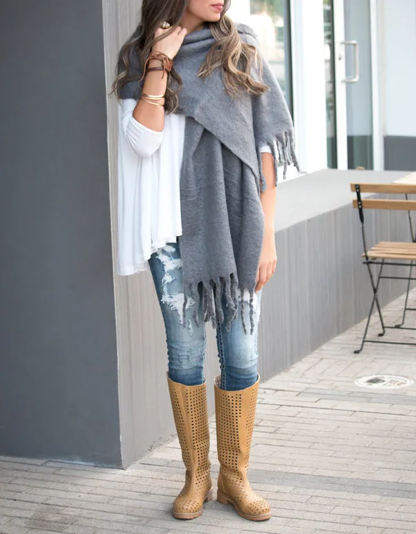 Wool Blend Tassel Wrap & Scarf